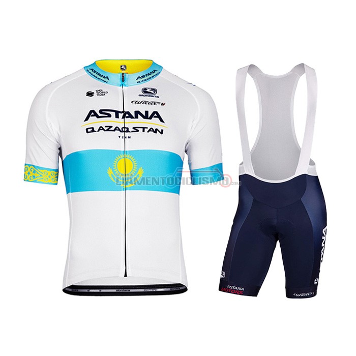Abbigliamento Ciclismo Astana Manica Corta 2022 Bianco Blu